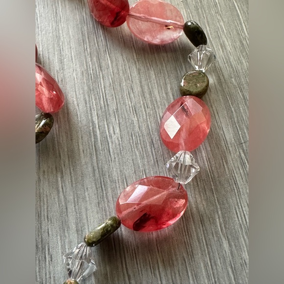 Unakite Pink Quartz & Crystal Beaded Necklace W/ 925 Sterling S-Clasp - Picture 8 of 8